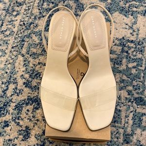 White-gray Zara slingback heels